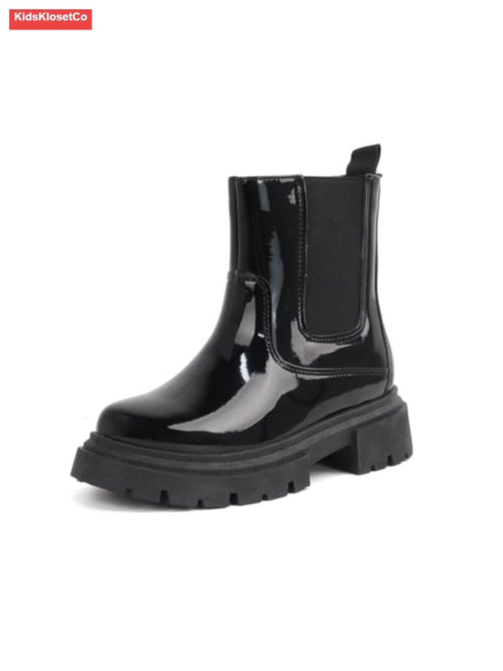 Girls Chelsea Boots Patent PU Side Zipper Wide Toe Ankle Booties